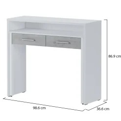 Scrivania Bianco Cemento Grigio Modulabile 2 Cassetti 98.6x36.6x86.9h cm, un Vano - Opaglio