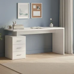 Scrivania Bianco Lucido Modulabile 3 Cassetti 160x60x75h cm, Ripiani - Abisse