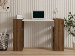 Scrivania Bianco Marrone Noce 6 Ripiani 2 Ante 146x60x74h cm, 6 Vani - Loria