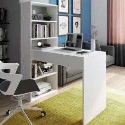 Scrivania Bianco Modulabile 3 Ripiani 120x53x141h cm, 4 Vani - Cartura