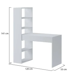 Scrivania Bianco Modulabile 3 Ripiani 120x53x141h cm, 4 Vani - Cartura