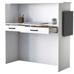 Scrivania Bianco Nero Antracite un Ripiano 2 Cassetti 110x40x110h cm, Banco Reception - Volano