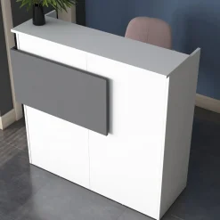 Scrivania Bianco Nero Antracite un Ripiano 2 Cassetti 110x40x110h cm, Banco Reception - Volano