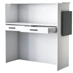 Scrivania Bianco Nero Antracite un Ripiano 2 Cassetti 110x40x110h cm, Banco Reception - Volano