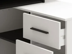 Scrivania Bianco Opaco Nero Angolare 3 Ripiani 137.5x101.5x75h cm, 3 Cassetti - Sapri
