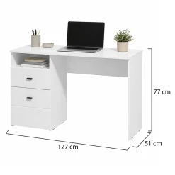 Scrivania Bianco Opaco Nero 2 Cassetti 3 Ripiani 140x50x77h cm, 2 Ante - Ziro