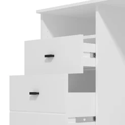Scrivania Bianco Opaco Nero 2 Cassetti 3 Ripiani 140x50x77h cm, 2 Ante - Ziro