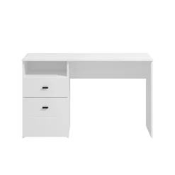 Scrivania Bianco Opaco Nero 2 Cassetti 3 Ripiani 140x50x77h cm, 2 Ante - Ziro