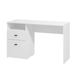 Scrivania Bianco Opaco Nero 2 Cassetti 3 Ripiani 140x50x77h cm, 2 Ante - Ziro