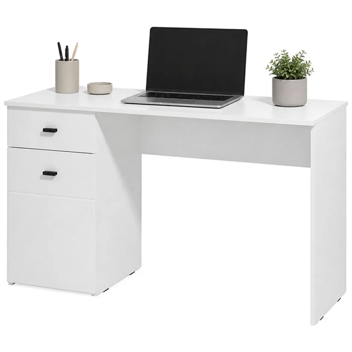 Scrivania Bianco Opaco Nero un Cassetto un Ripiano 140x50x77h cm, Un'anta - Porven