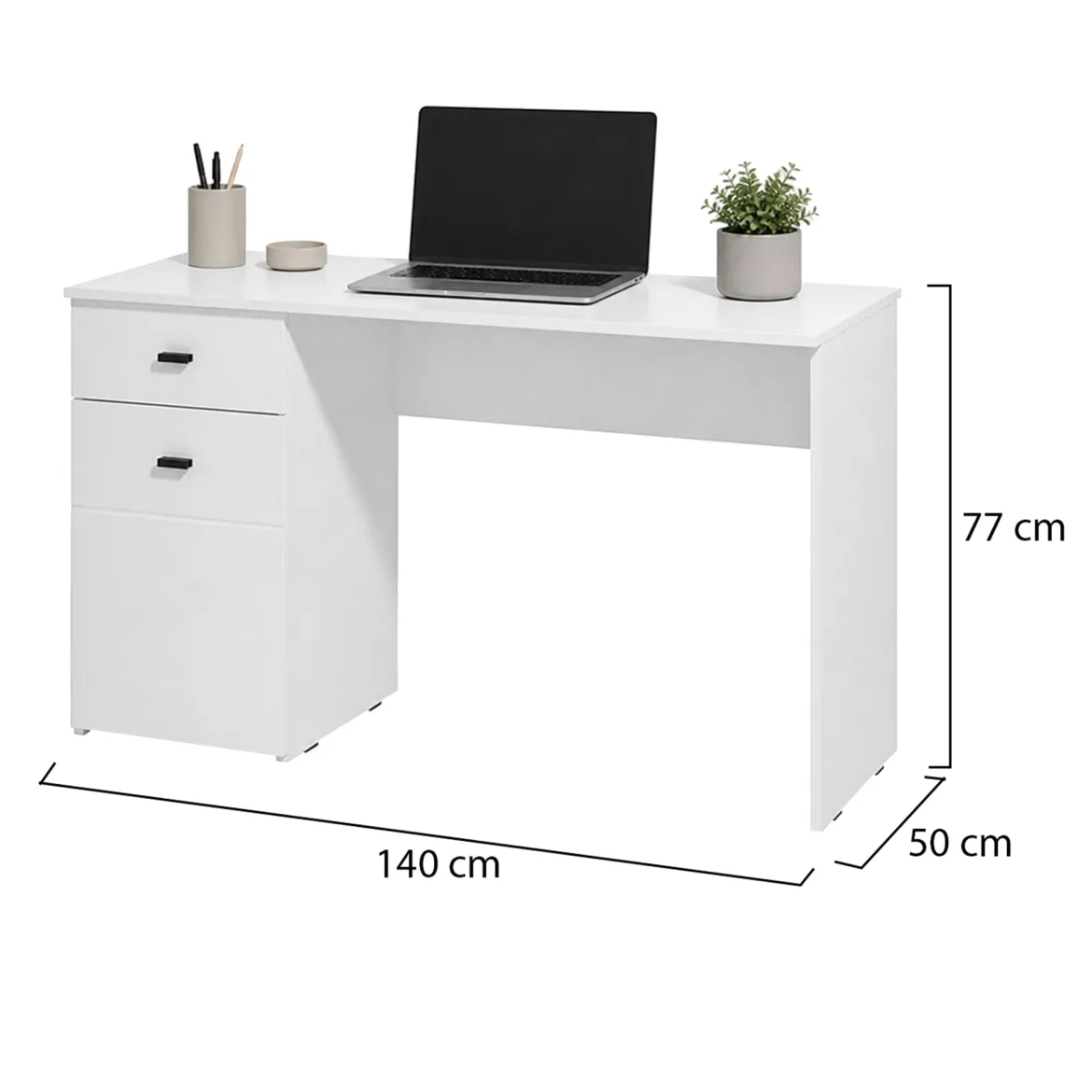 Scrivania Bianco Opaco Nero un Cassetto un Ripiano 140x50x77h cm, Un'anta - Porven