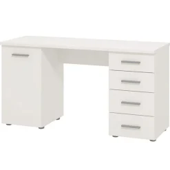 Scrivania Bianco 2 Ripiani 4 Cassetti 135x50x75.5h cm, 2 Vani - Flaminio