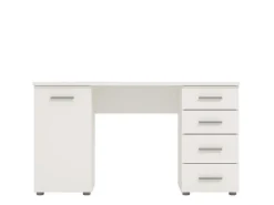 Scrivania Bianco 2 Ripiani 4 Cassetti 135x50x75.5h cm, 2 Vani - Flaminio