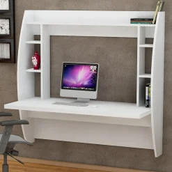 Scrivania Bianco 6 Ripiani Un'anta 124x55x120h cm, 6 Vani - Buronzo