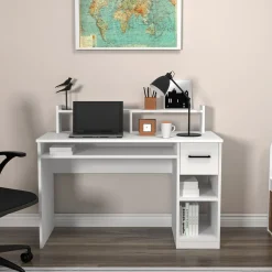 Scrivania Bianco 5 Ripiani un Cassetto 99x120x55h cm, 5 Vani - Roletto
