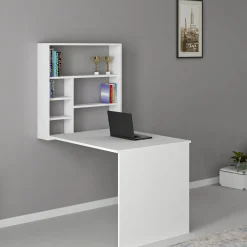Scrivania Bianco 5 Ripiani 6 Vani 59x90x74h cm, con Libreria - Veglio