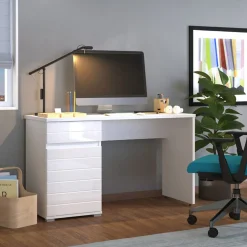 Scrivania Bianco un Cassetto un Ripiano 130x50x75.5h cm, Un'anta - Cambio