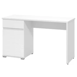 Scrivania Bianco un Cassetto un Ripiano 130x50x75.5h cm, Un'anta - Cambio