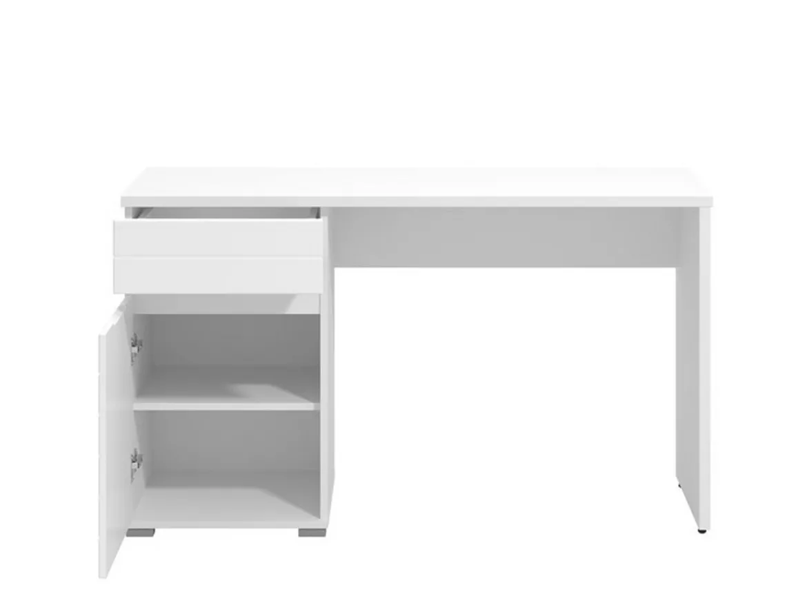 Scrivania Bianco un Cassetto un Ripiano 130x50x75.5h cm, Un'anta - Cambio