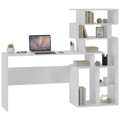 Scrivania Bianco 6 Vani Materiale Piano in Legno Nobilitato 158x40x135h cm, Colore Ripiano Bianco - Nicolosi