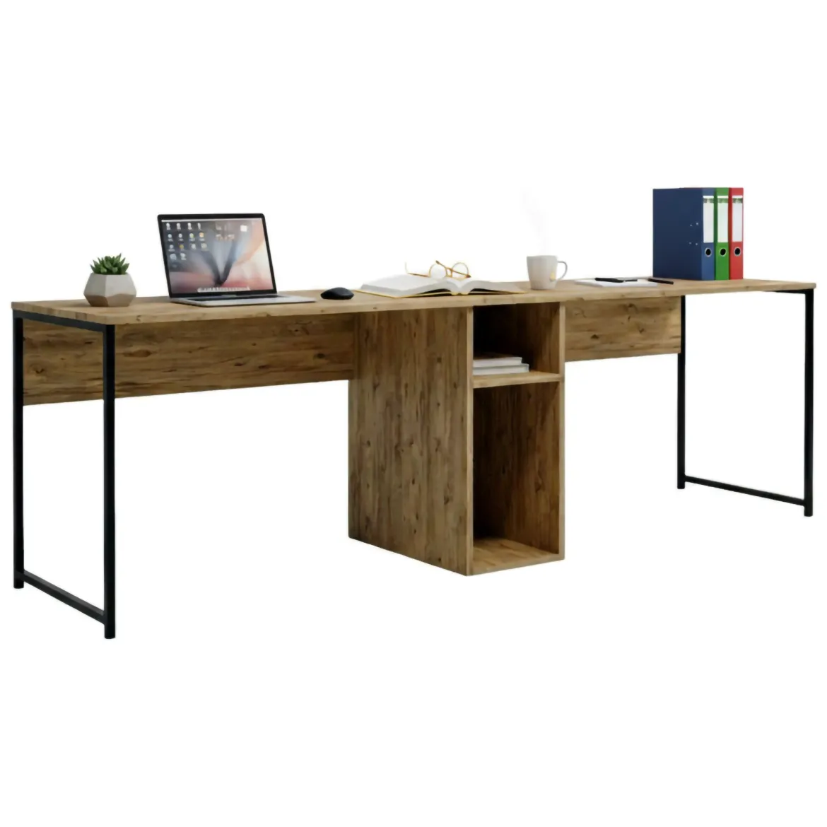 Scrivania doppia quercia 240x60cm struttura in metallo - Asarat