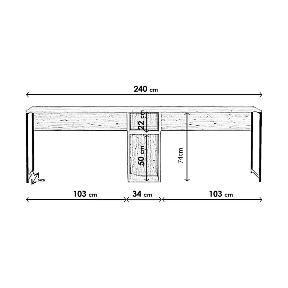 Scrivania doppia quercia 240x60cm struttura in metallo - Asarat