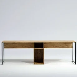 Scrivania doppia quercia 240x60cm struttura in metallo - Asarat