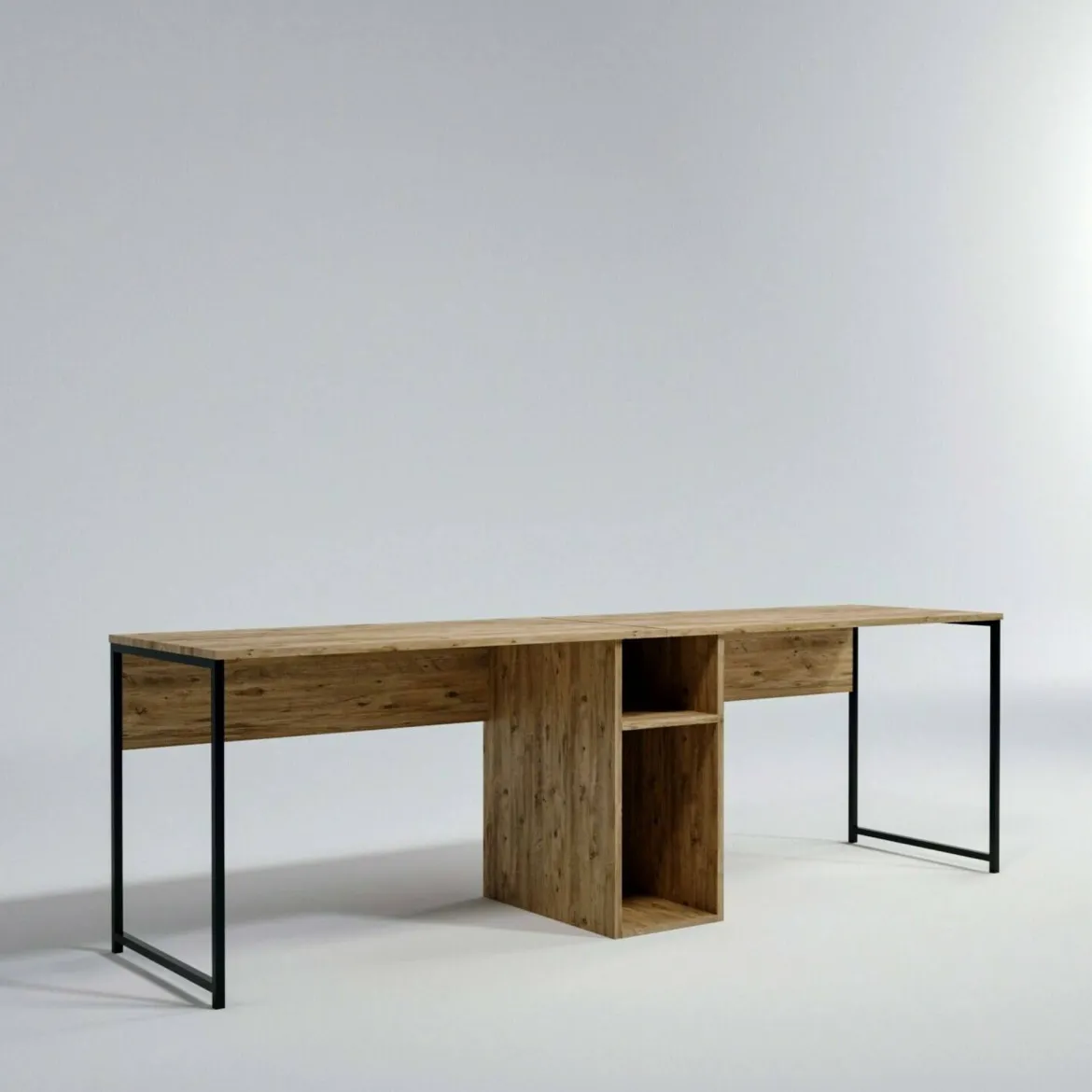 Scrivania doppia quercia 240x60cm struttura in metallo - Asarat