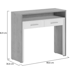 Scrivania Grigio Bianco Modulabile 2 Cassetti 98.6x36.6x86.9h cm, un Vano - Opaglio
