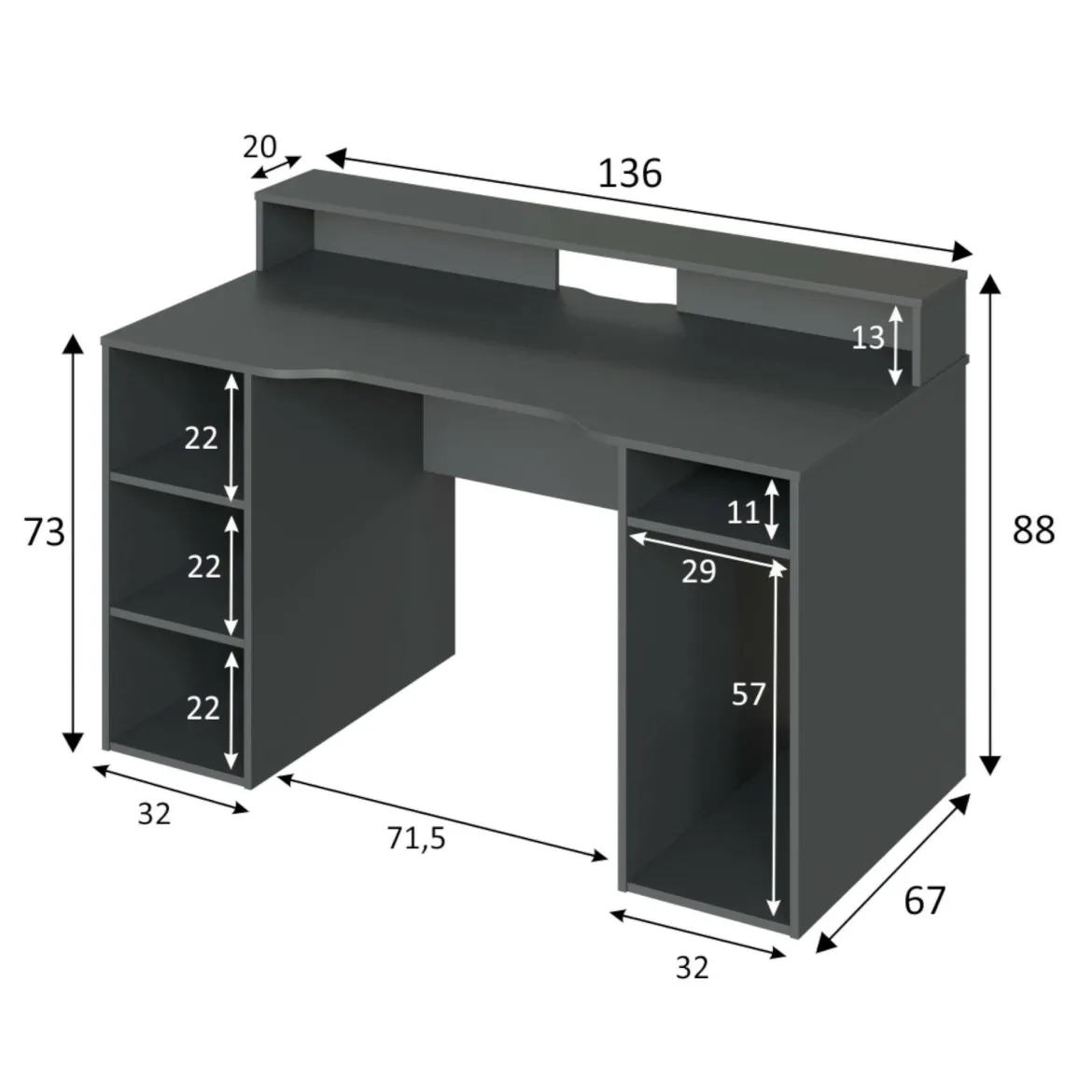 Scrivania lineare antracite 136x67cm - Arcane