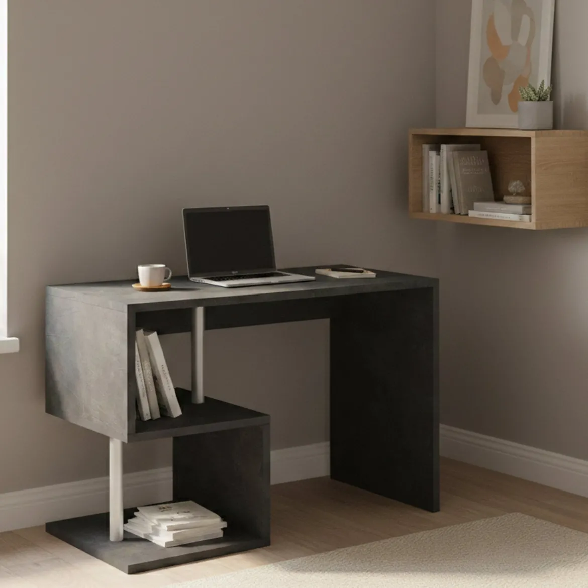 Scrivania lineare ardesia 100x50cm con supporto pc - Acan