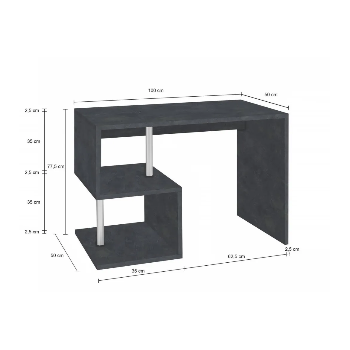 Scrivania lineare ardesia 100x50cm con supporto pc - Acan