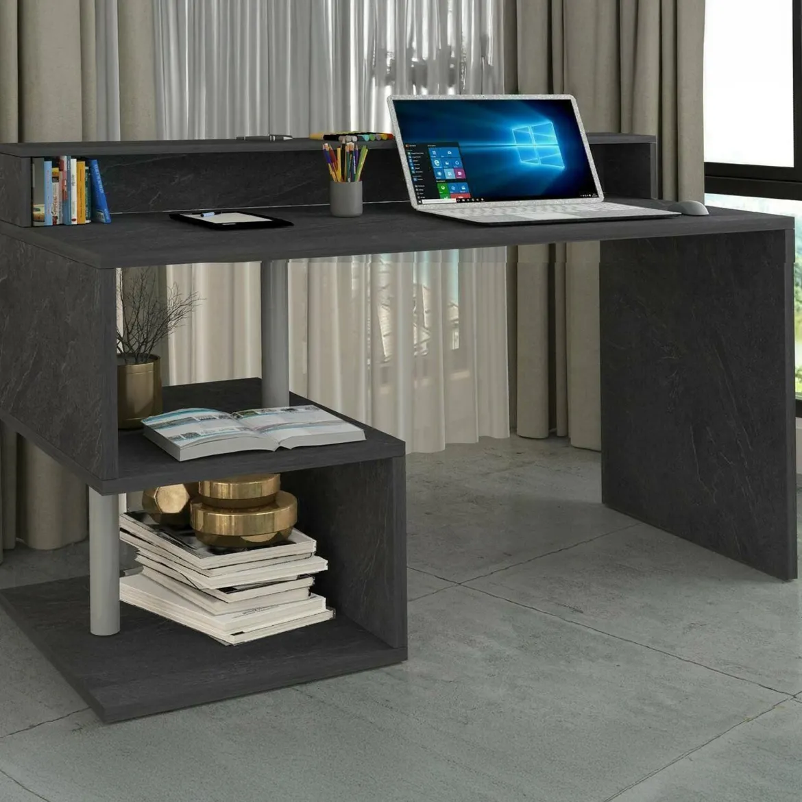 Scrivania lineare ardesia 140x60cm con porta pc - Kobenhavn