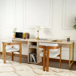Scrivania lineare beige e oro 240x60cm con supporto computer - Violet