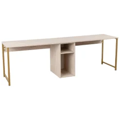 Scrivania lineare beige e oro 240x60cm con supporto computer - Violet