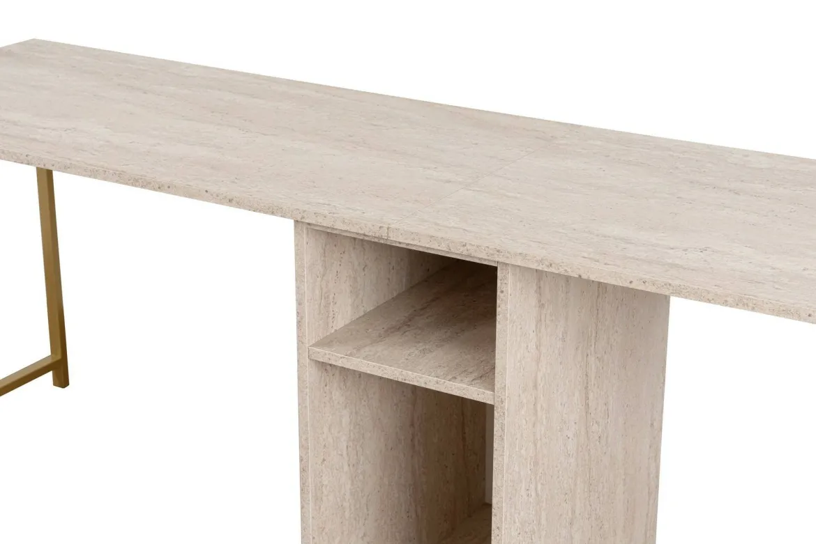 Scrivania lineare beige e oro 240x60cm con supporto computer - Violet