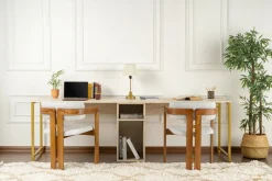 Scrivania lineare beige e oro 240x60cm con supporto computer - Violet
