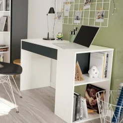 Scrivania lineare bianca e antracite 101x50cm con 1 cassetto - Attila