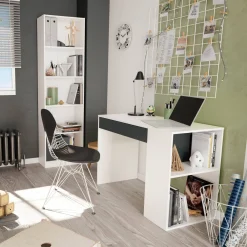 Scrivania lineare bianca e antracite 115x50cm con libreria - Arianella