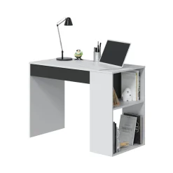 Scrivania lineare bianca e antracite 115x50cm con libreria - Arianella
