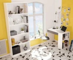 Scrivania lineare bianca e antracite 115x50cm con libreria - Arianella