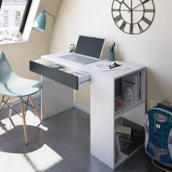 Scrivania lineare bianca e antracite 115x50cm con libreria - Arianella