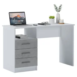 Scrivania lineare bianca e cemento 120x48cm con 3 cassetti - Ardauli