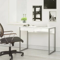 Scrivania lineare bianca e grigia 101x40cm con 2 cassetti - Anavi