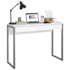 Scrivania lineare bianca e grigia 101x40cm con 2 cassetti - Anavi