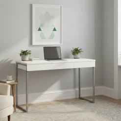 Scrivania lineare bianca e grigia 126x55cm con 3 cassetti - Shanshan