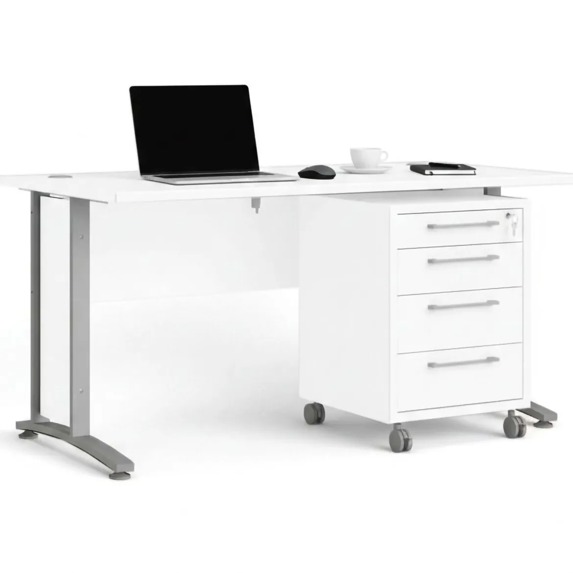 Scrivania lineare bianca e grigia 150x80cm con 3 cassetti - Azzaro