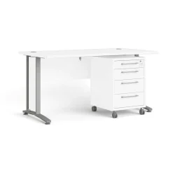 Scrivania lineare bianca e grigia 150x80cm con 3 cassetti - Azzaro
