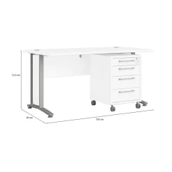 Scrivania lineare bianca e grigia 150x80cm con 3 cassetti - Azzaro
