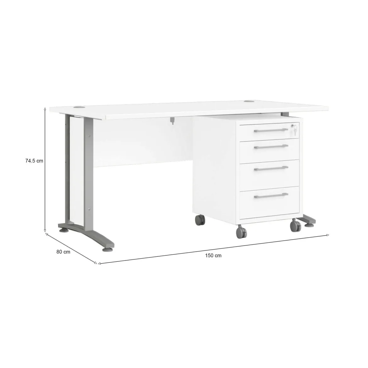 Scrivania lineare bianca e grigia 150x80cm con 3 cassetti - Azzaro